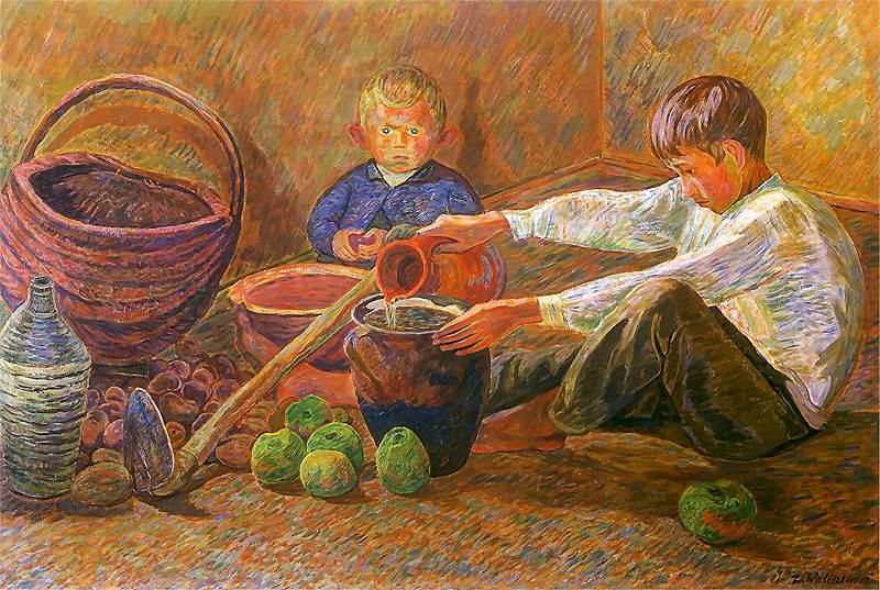 Zygmunt Waliszewski Boys and still life oil painting picture
